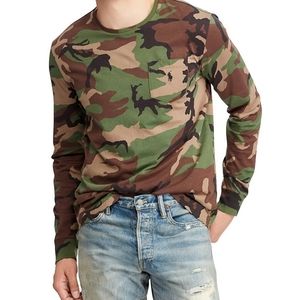 Men Polo Ralph Lauren Pocket Tee Long Sleeve Camo